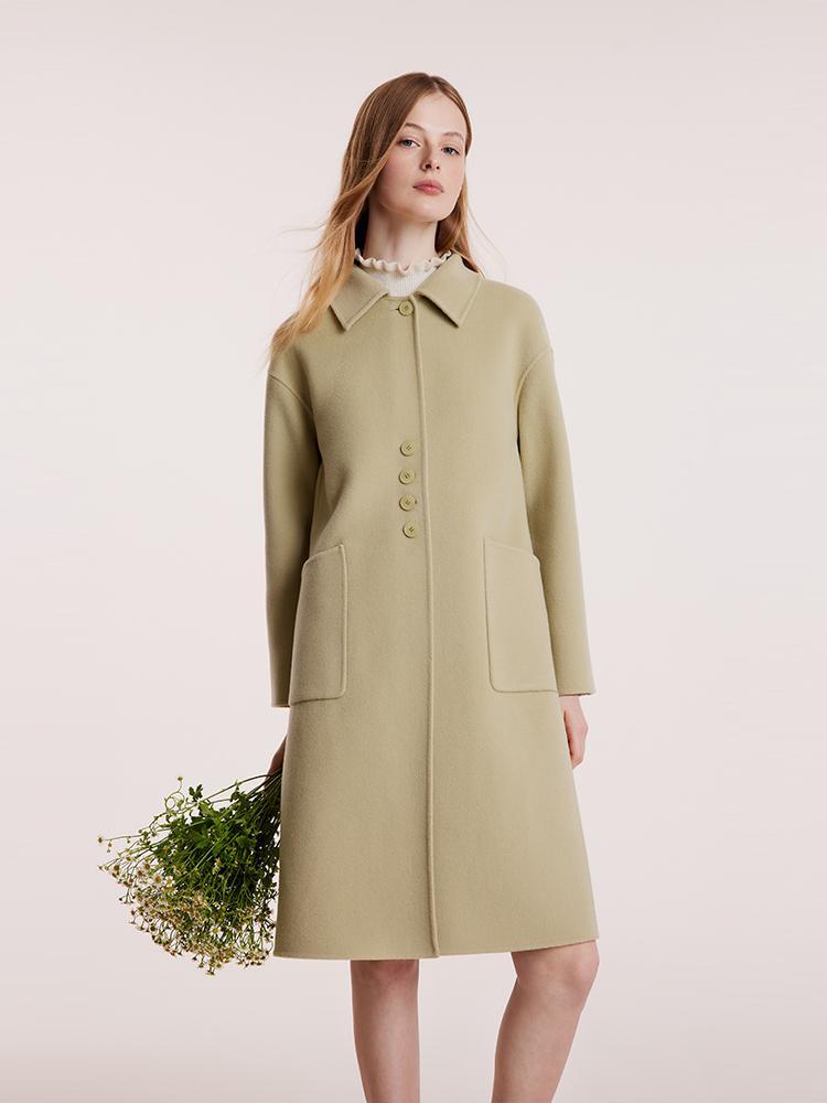 Green Pure Wool Lapel Double-Faced Coat GOELIA