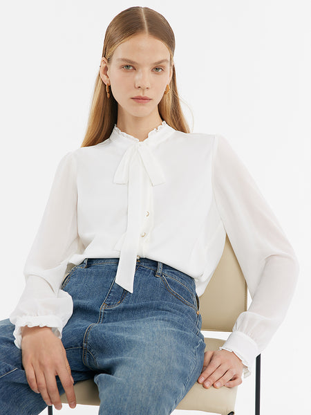 Bow Tie Ruffle Collar Women Shirt – GOELIA