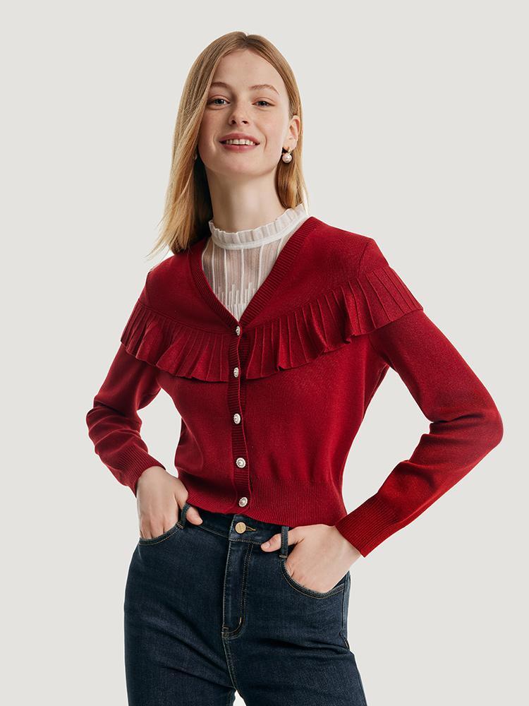 Tencel And Wool Ruffle Cardigan GOELIA