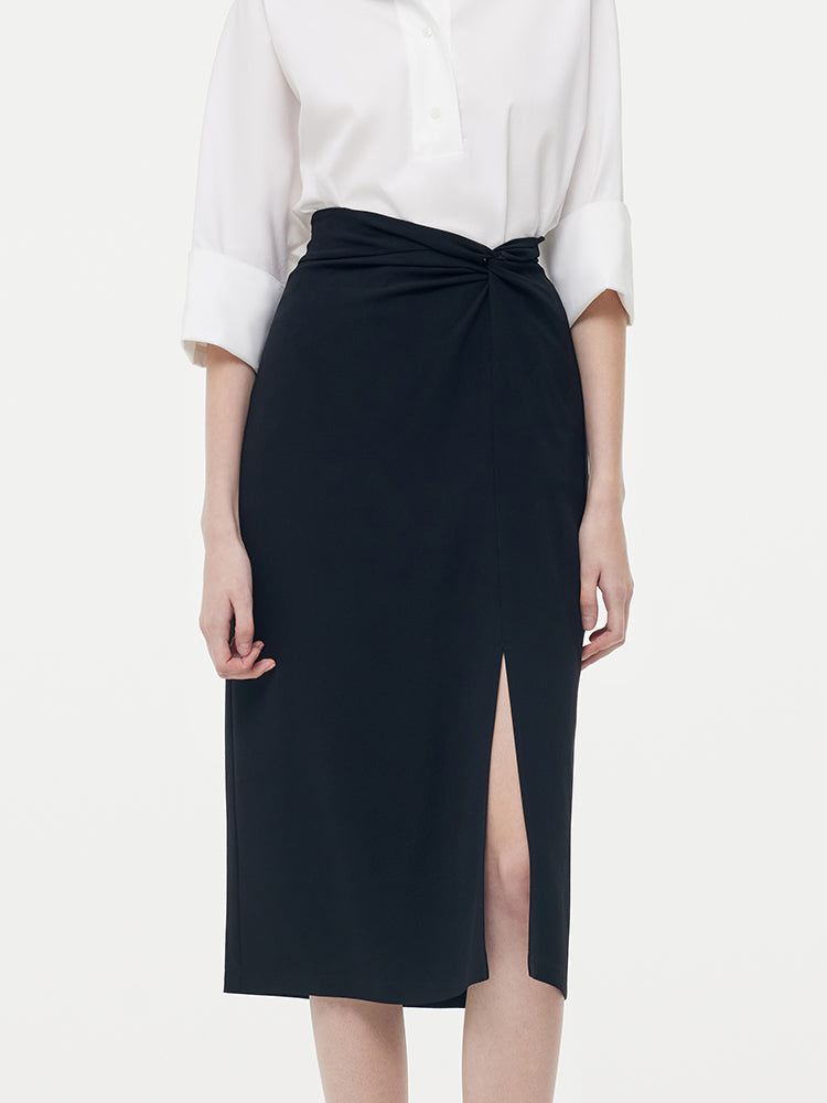 Acetate Twist Front Side Split Women Skirt GOELIA