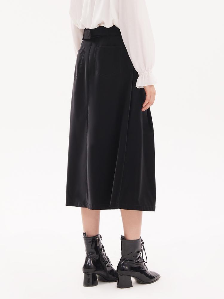 Black Double-Breasted Woven Skirt GOELIA