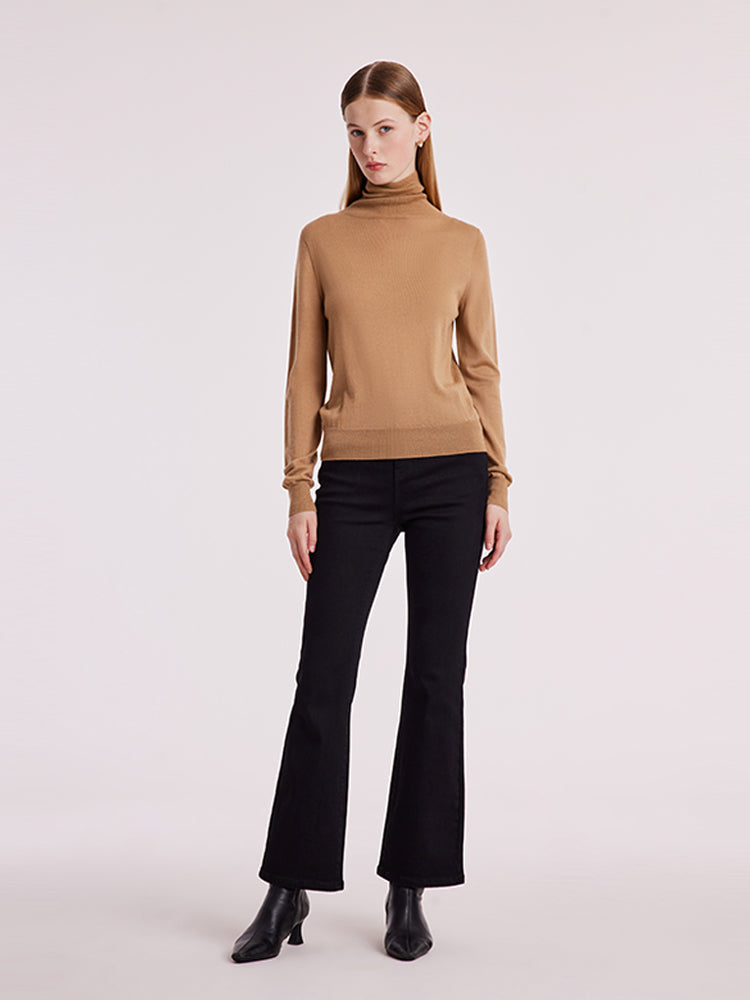 Machine Washable Wool Seamless Turtleneck Women Sweater GOELIA