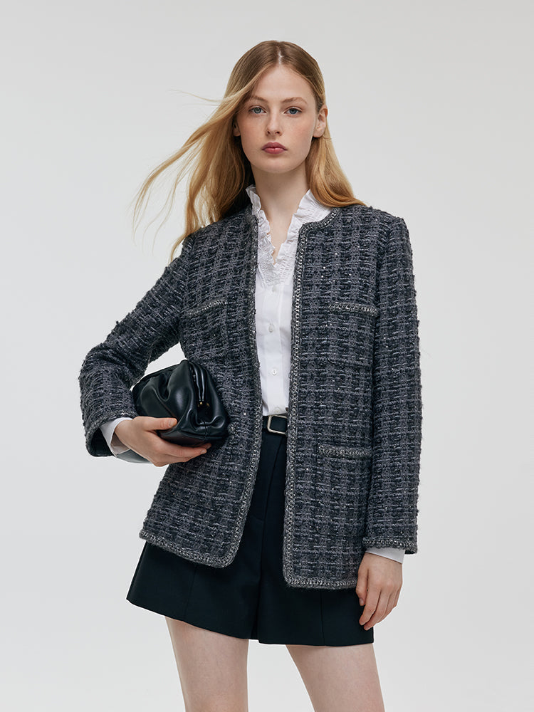 Wool Sequins Tweed Women Jacket GOELIA