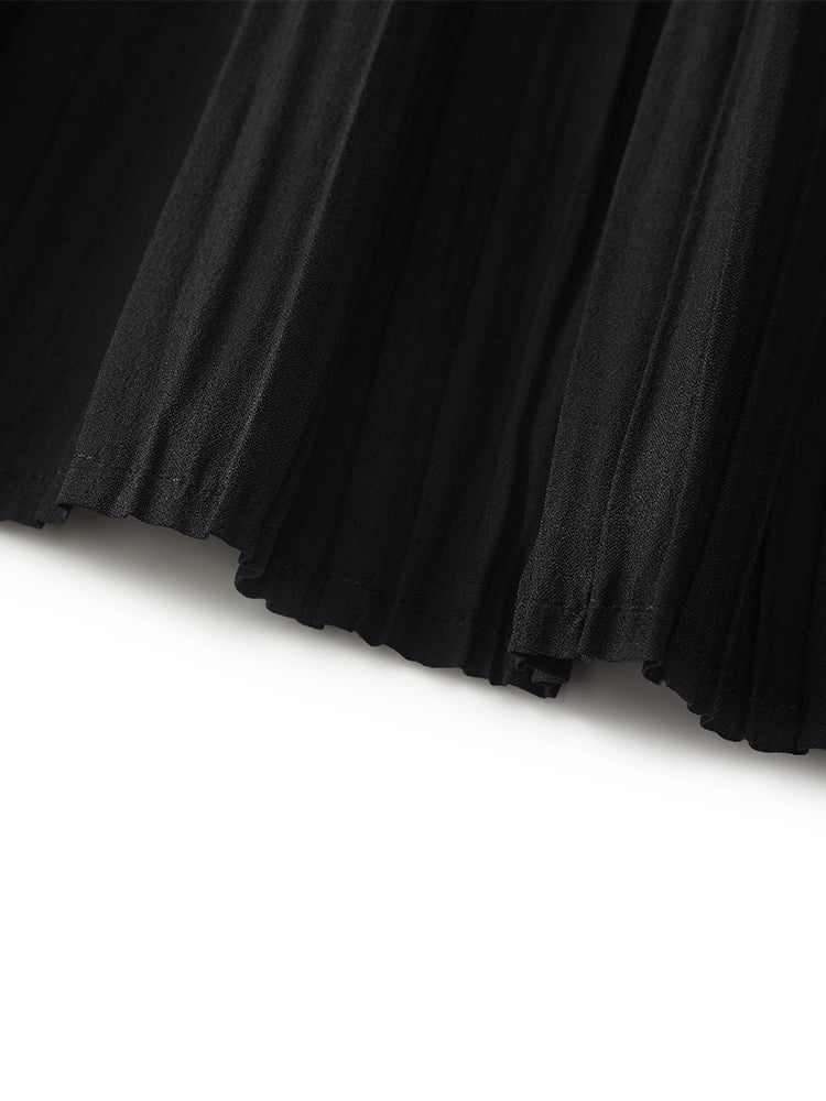 Black Top And Pleated Midi Skirt Two-Piece Set GOELIA