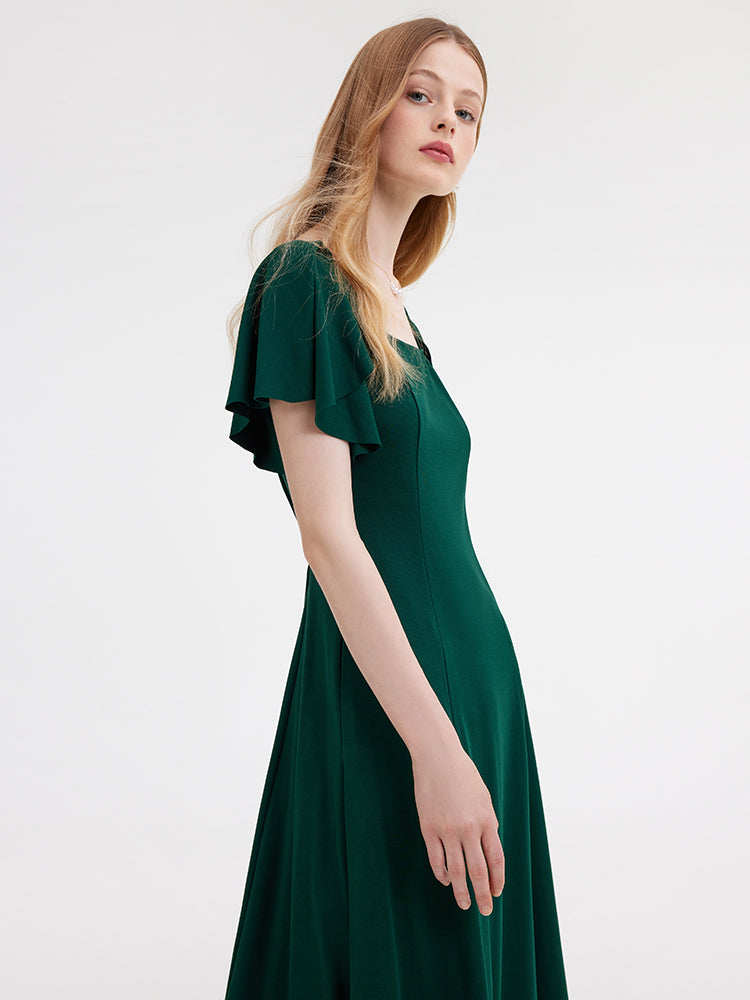 Ruffle Sleeve Knitted Dress GOELIA