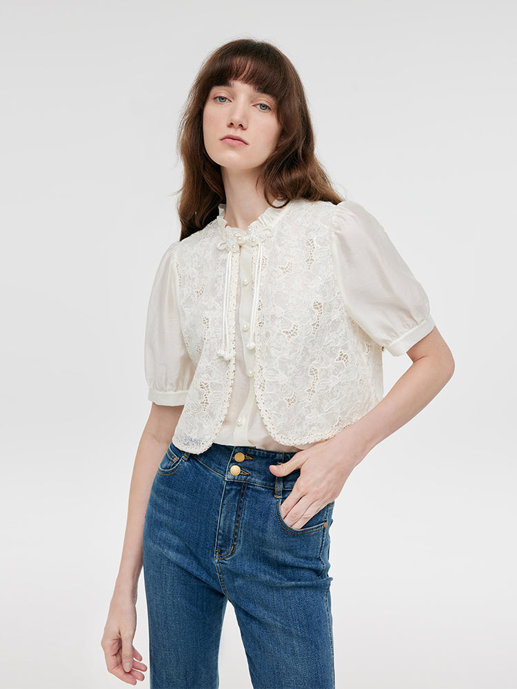 New Chinese-Style Lace Sequins Patchwork Women Blouse – GOELIA