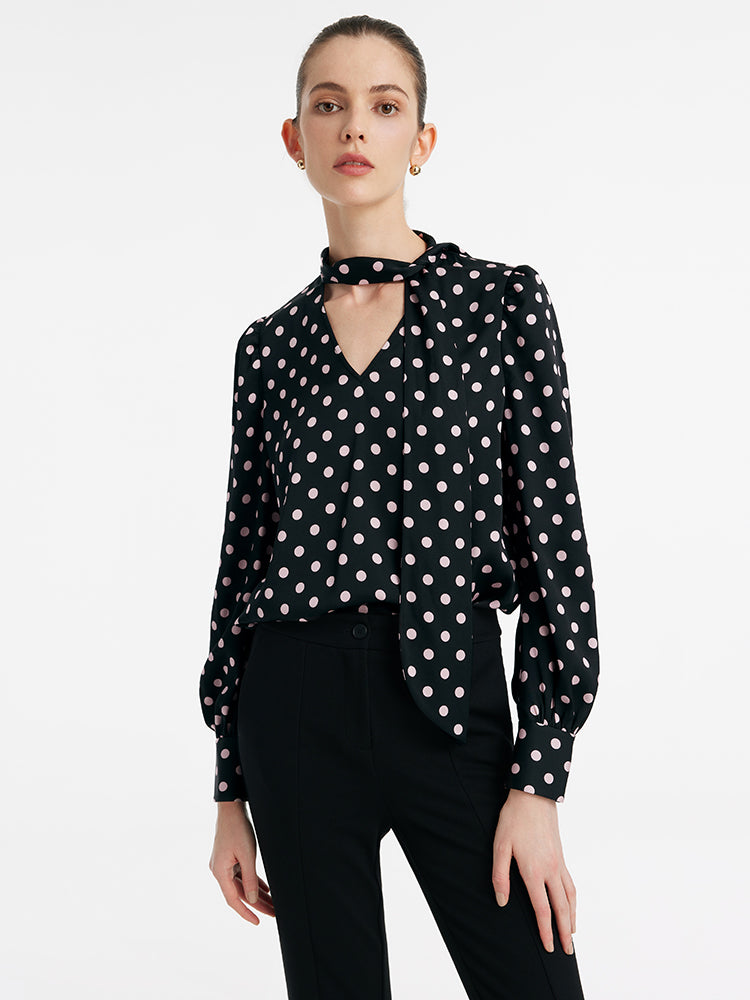 22 Momme Mulberry Silk Polka Dots Printed Women Shirt With Flaps GOELIA