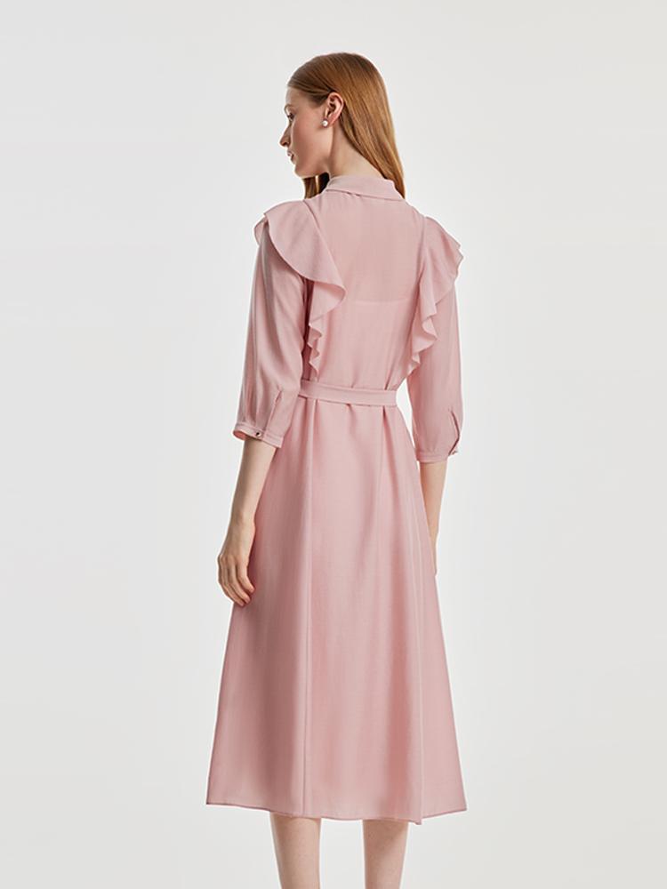 Ruffled Hem Acetate Dress With Belt GOELIA