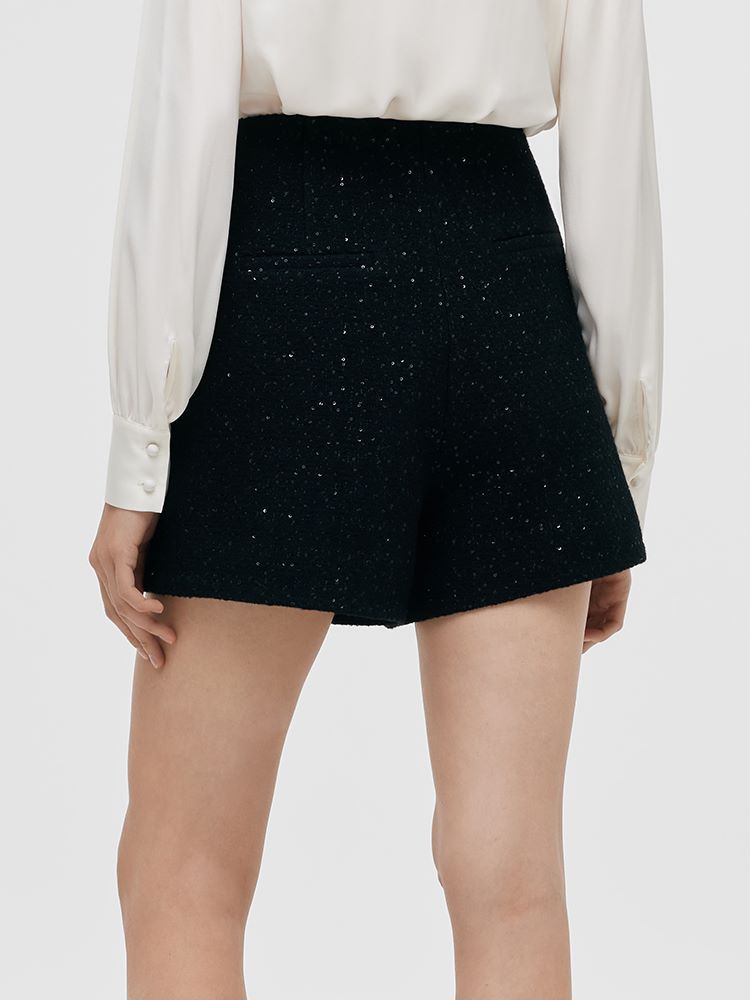 Wool Blend Sequins A-Line Women Shorts GOELIA