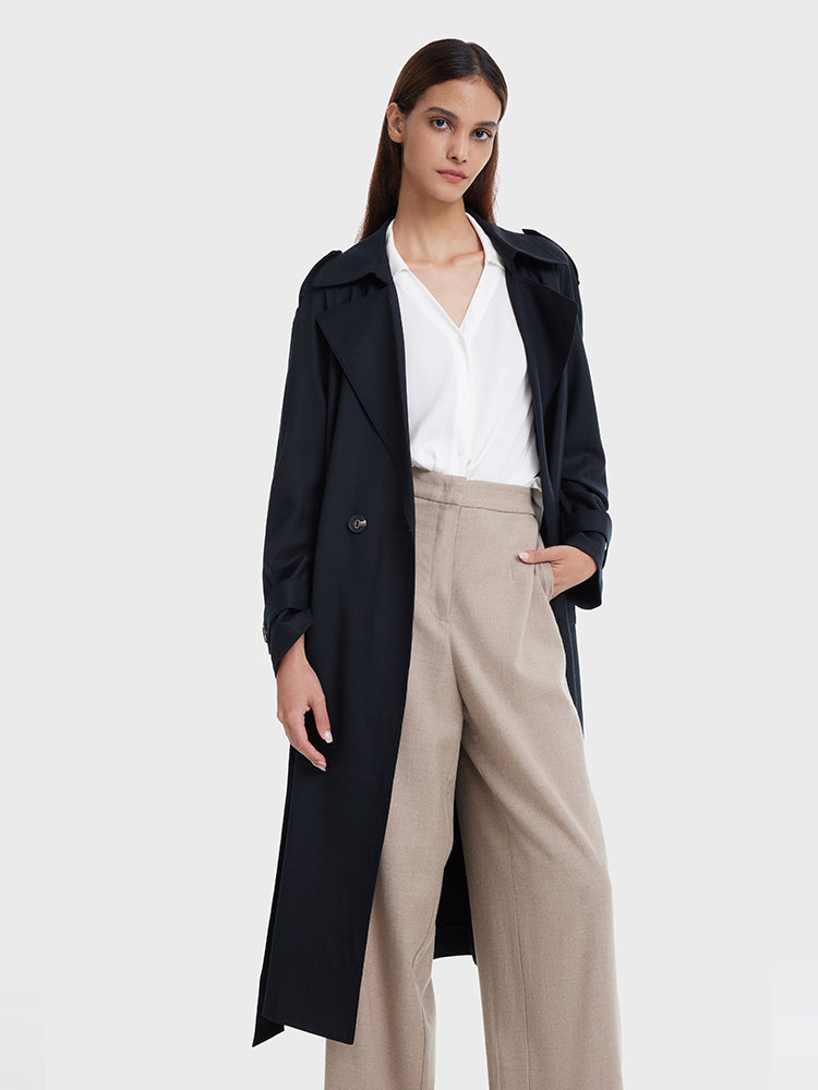 Worsted Woolen Double-Breasted Trench Coat GOELIA