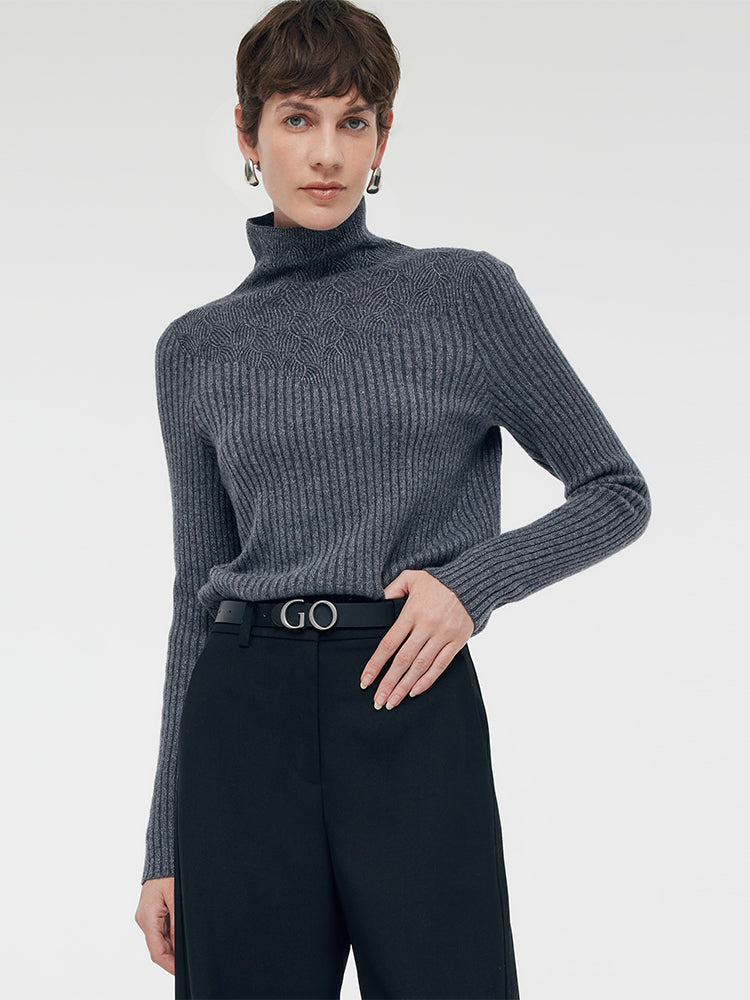 Machine Washable Wool Turtleneck Women Sweater GOELIA