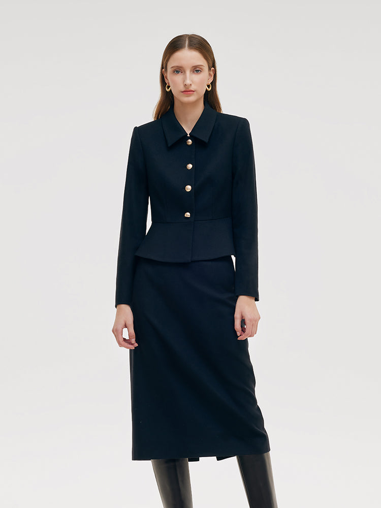 Cashmere Wool Blend Jacket And Midi Skirt Two-Piece Set GOELIA