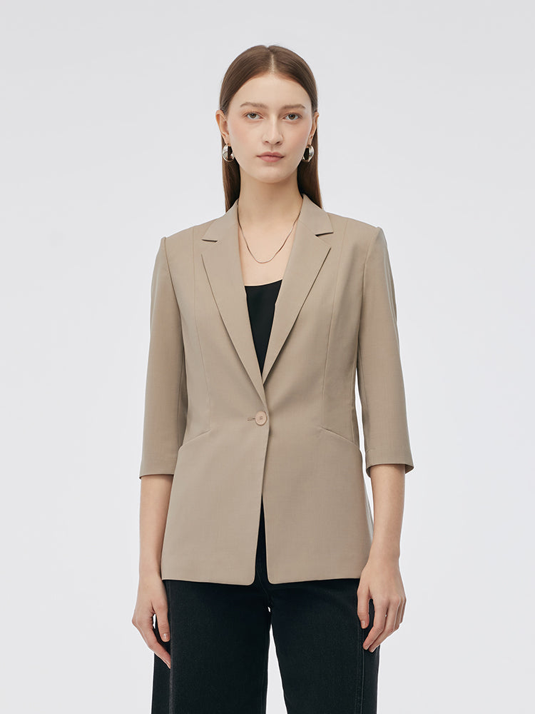 Machine Washable Wool Blend Women One Button Blazer GOELIA