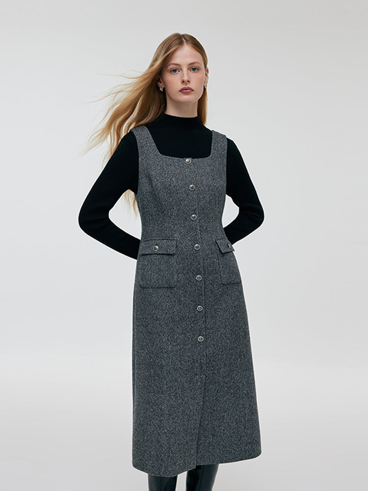 Machine Washable Wool Sweater And Washable Wool Vest Midi Dress Two-Piece Set GOELIA