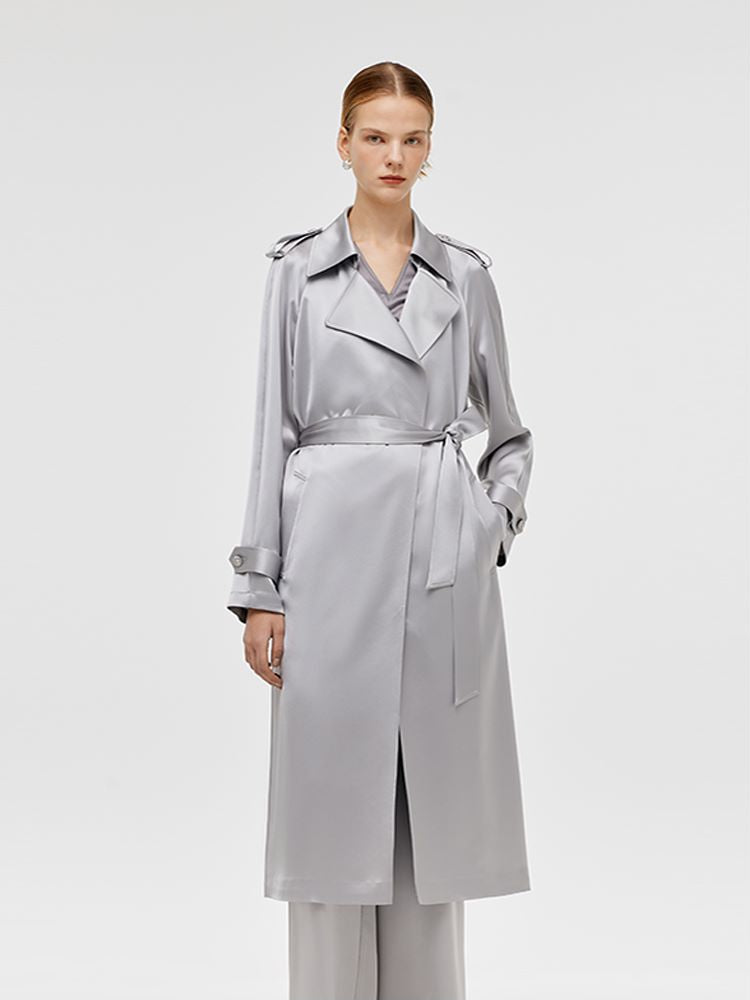 Acetate Women Trench Coat With Belt GOELIA