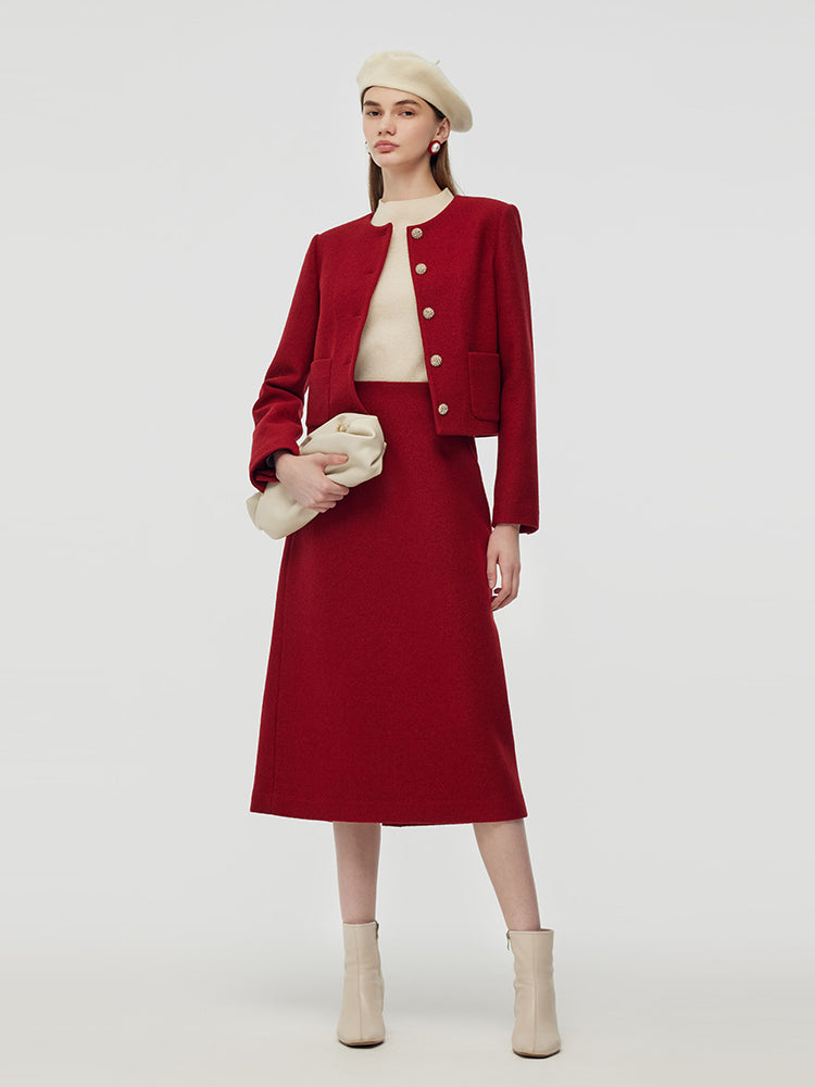 Wool Crop Jacket And Midi Skirt Two-Piece Set GOELIA