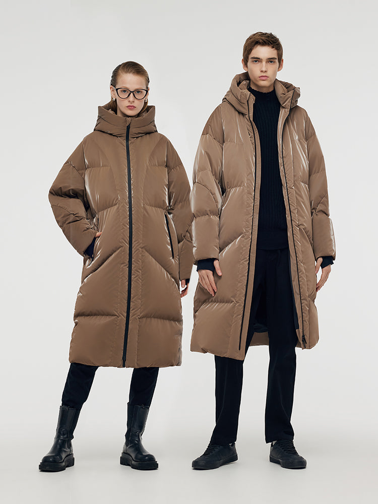 High Collar Unisex Hooded Long Goose Down Coat GOELIA