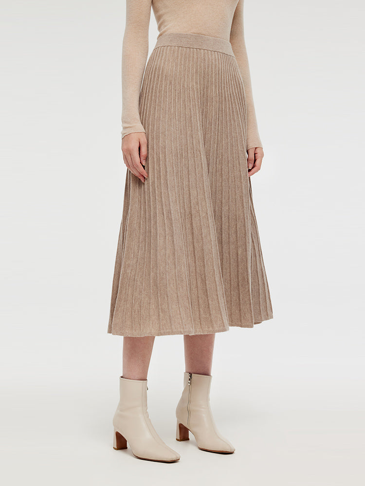 Wool A-Line Pleated Women Midi Skirt GOELIA