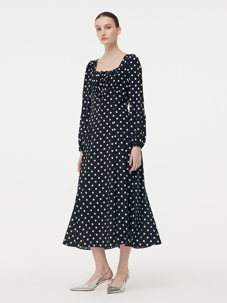 16 Momme Mulberry Slik Polka Dots Women Maxi Dress GOELIA