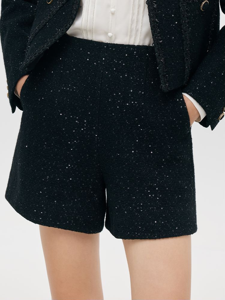 Wool Blend Sequins A-Line Women Shorts GOELIA