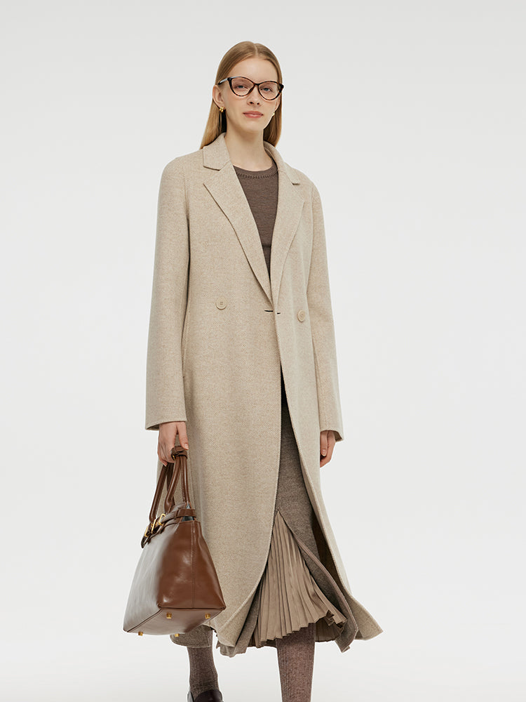 Cashmere And Wool Herringbone Women Wrap Coat GOELIA