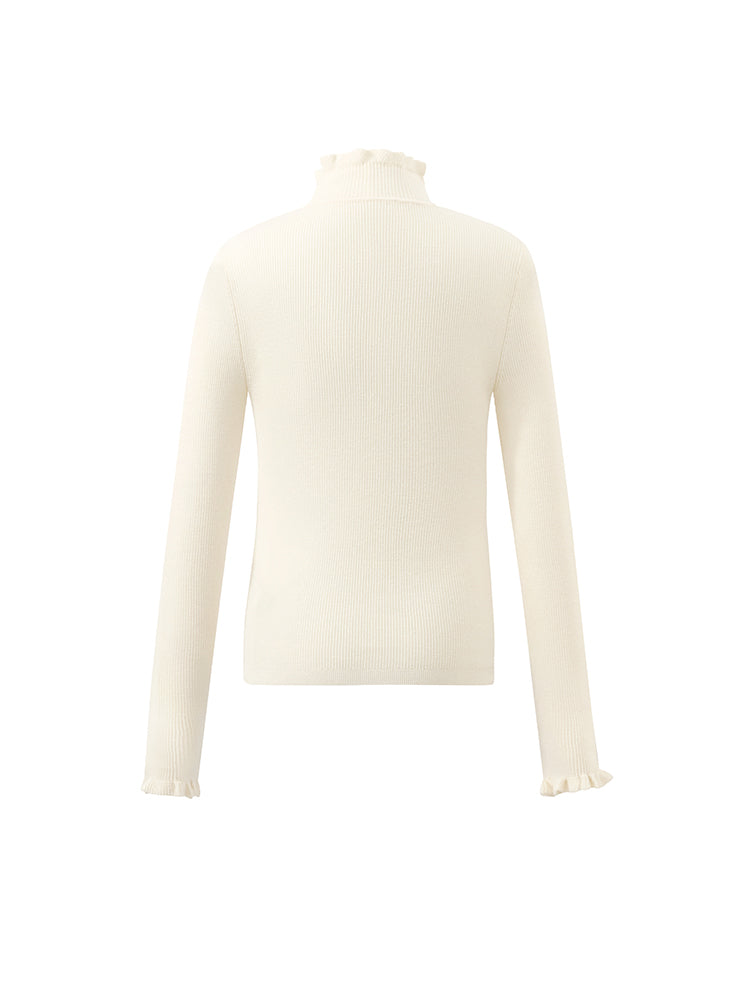 Machine Washable Wool Ruffle Turtleneck Women Sweater GOELIA