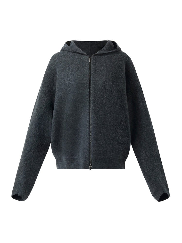 Brushed Wool Zip-Up Women Hoodie GOELIA