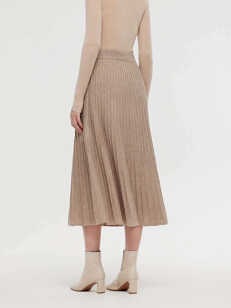 Wool A-Line Pleated Women Midi Skirt GOELIA