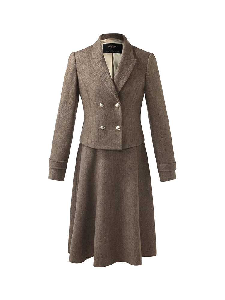 Washable Wool Crop Jacket And A-Line Skirt Two-Piece Set GOELIA