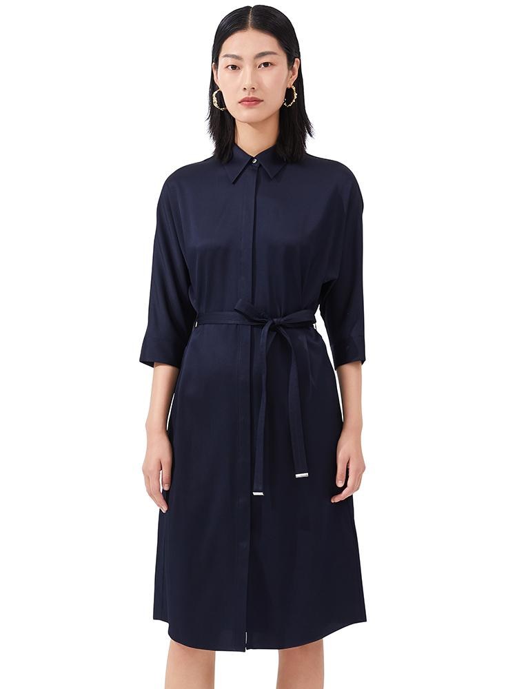 Silk Gathered Waist Women Shirt Dress GOELIA