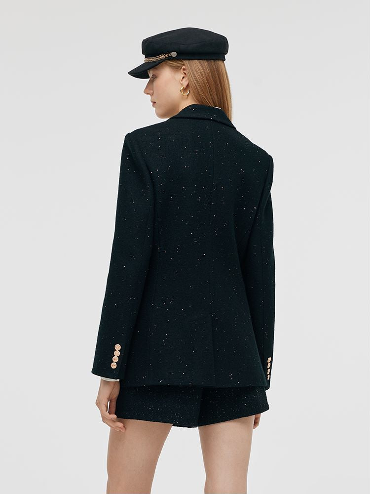 Wool Blend Knitted Sequins Women Blazer GOELIA