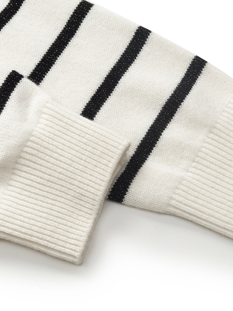 Wool Black And White Stripe Women Sweater GOELIA