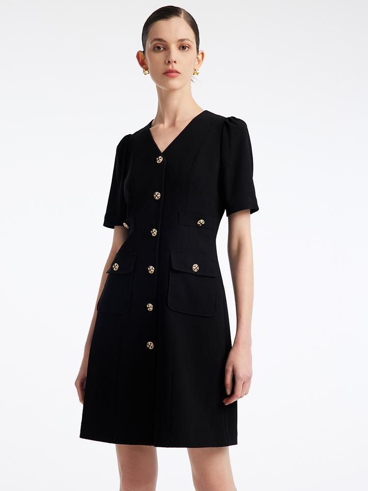 Black Triacetate Button Front Mini Dress – GOELIA