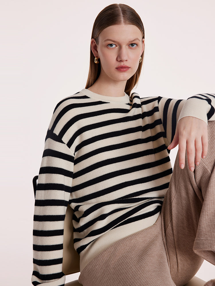 Machine Washable Wool Stripe Women Sweater GOELIA