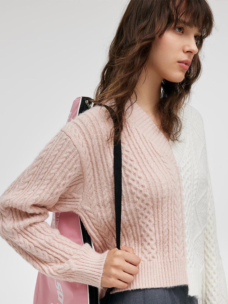 Mohair V-Neck Asymmetric Hem Women Pullover Sweater GOELIA