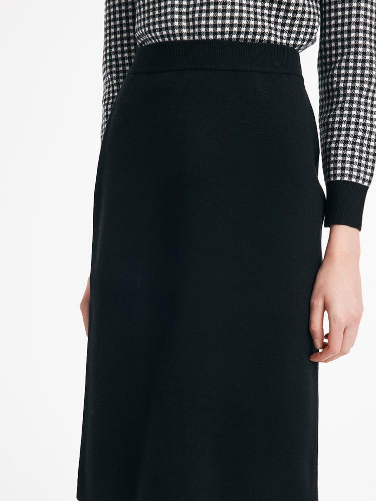 Tencel Wool Plaid Sweater And Slit Half Skirt Two-Piece Set GOELIA