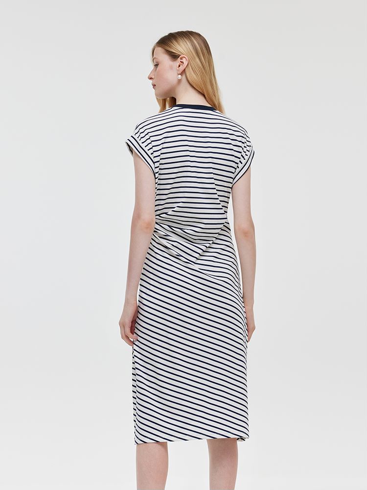Striped Slit Ruched Women Midi Dress GOELIA
