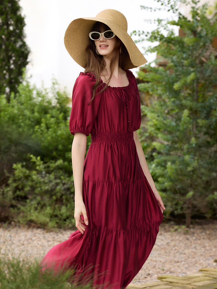 Tencel Ruffle Tiered Women Maxi Dress GOELIA