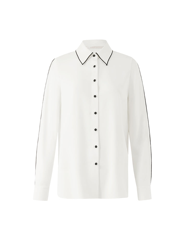 Contrast Trim Commute Women Shirt GOELIA