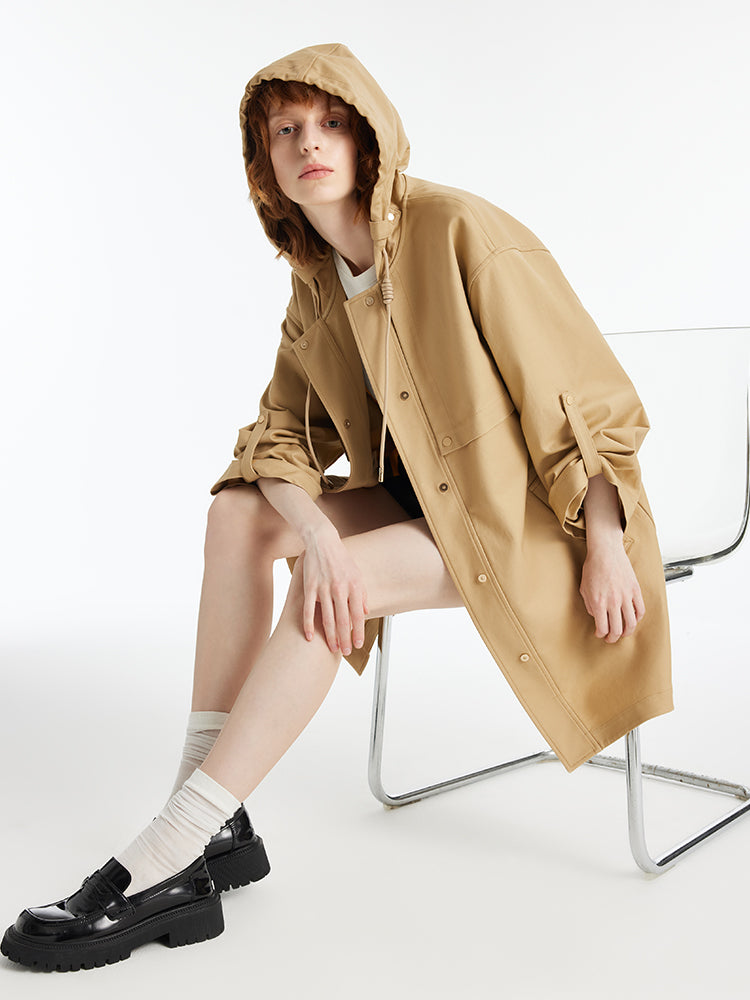 Hooded Single-Breasted Oversized Women Trench Coat GOELIA