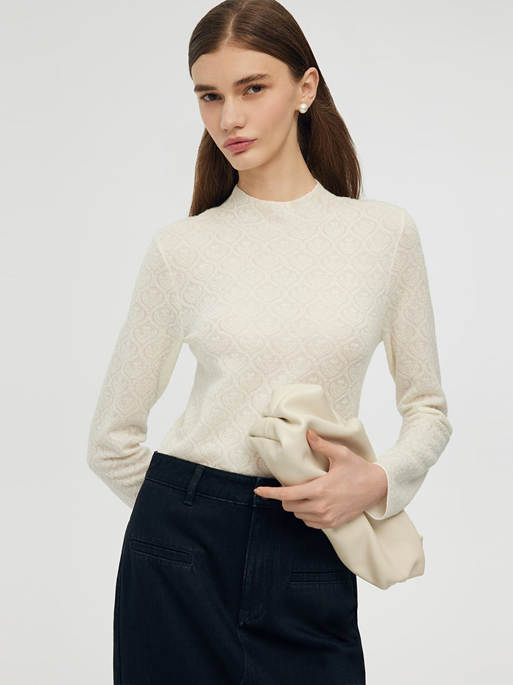 Machine Washable Wool Jacquard Women Knit Top GOELIA