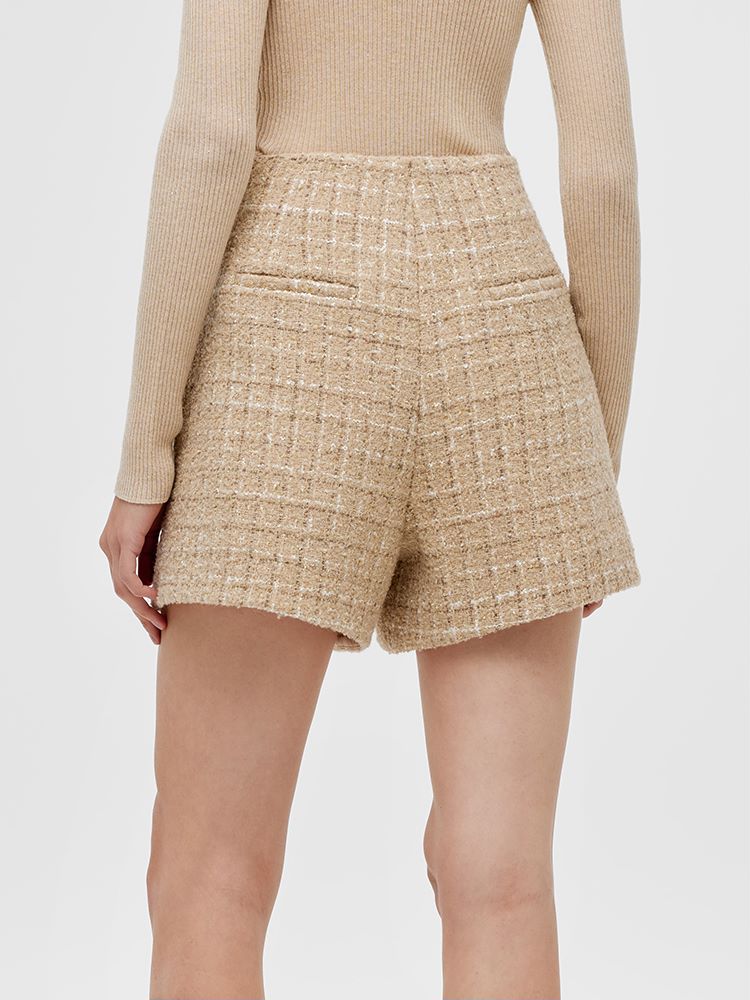 Wool Blend Tweed A-Line Women Shorts GOELIA