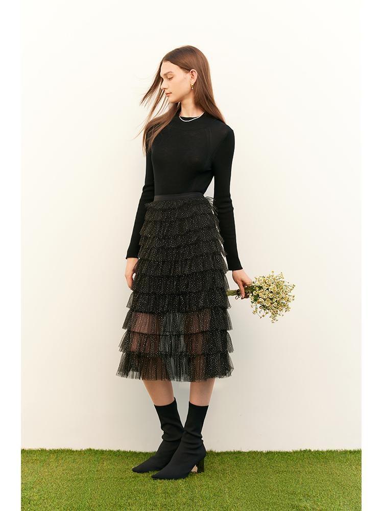 Black Mesh Layered Skirt GOELIA