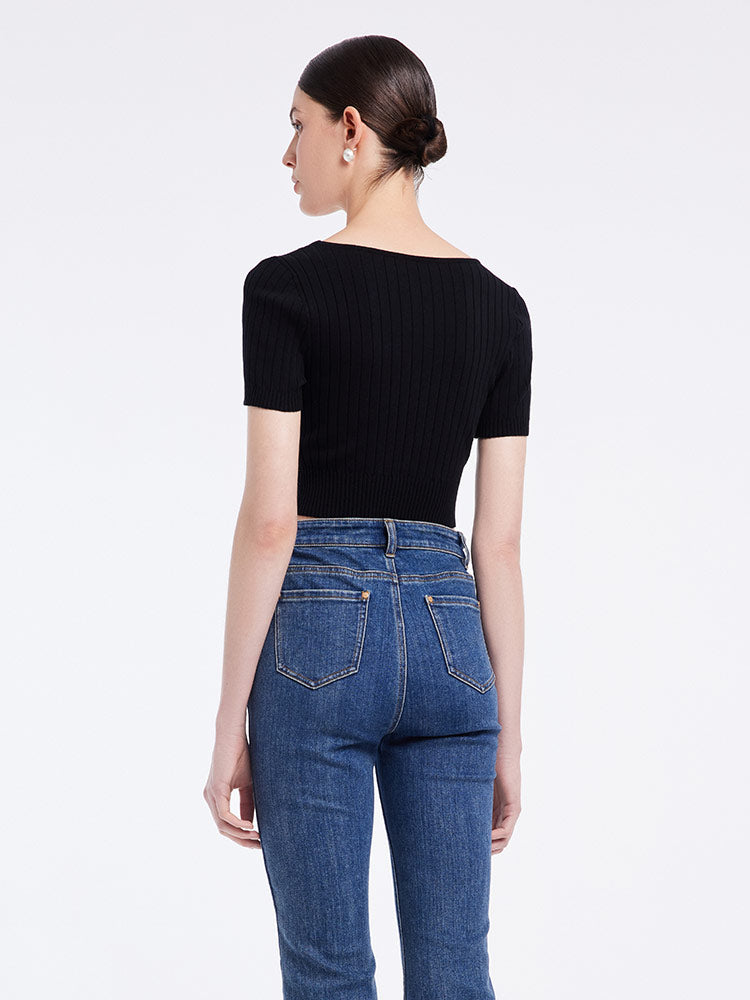 Basic Fitted Crop Women Knit Top GOELIA