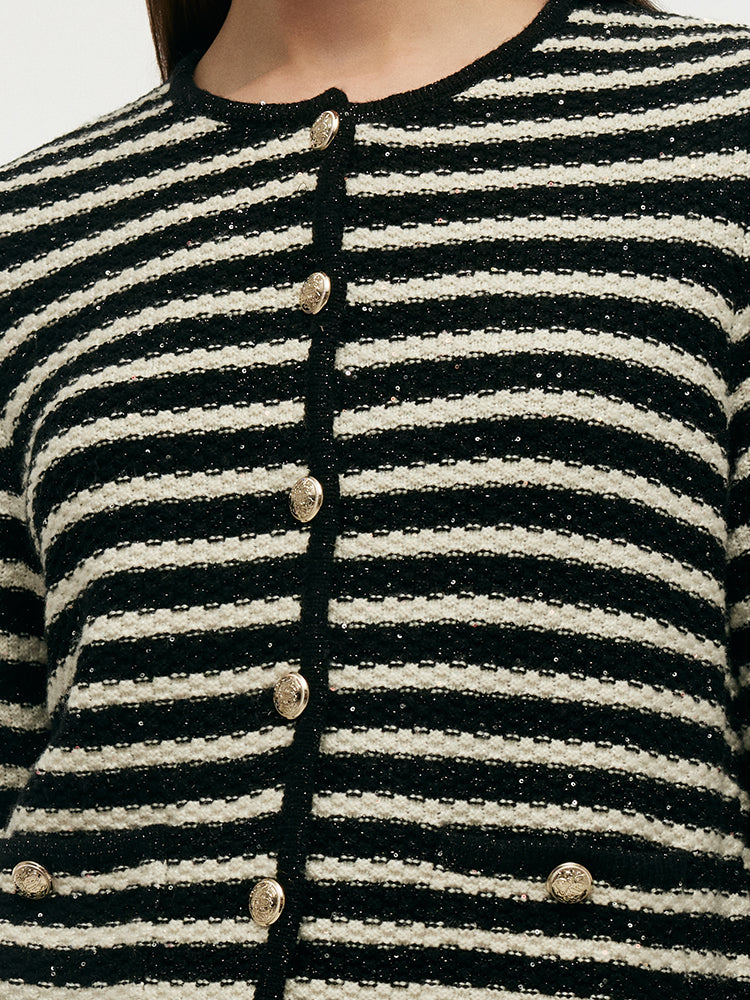 Black And White Stripe Women Cardigan GOELIA