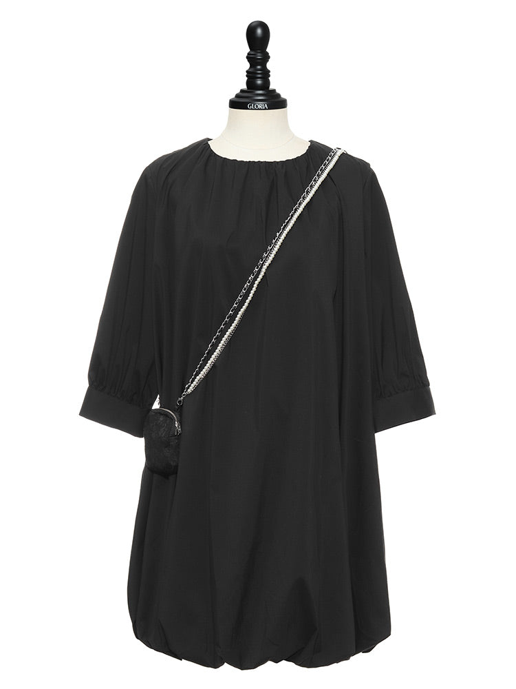 Oversized Round Neck Three Quarter Sleeve Mini Dress With Bag GOELIA