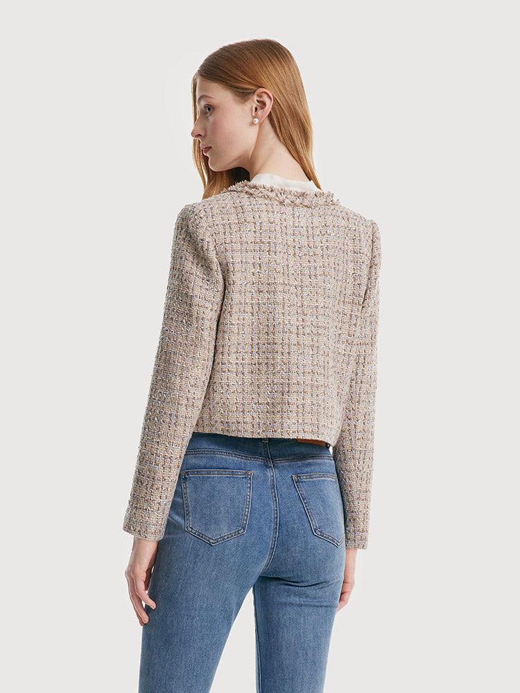 Tweed Frayed Women Crop Jacket – GOELIA