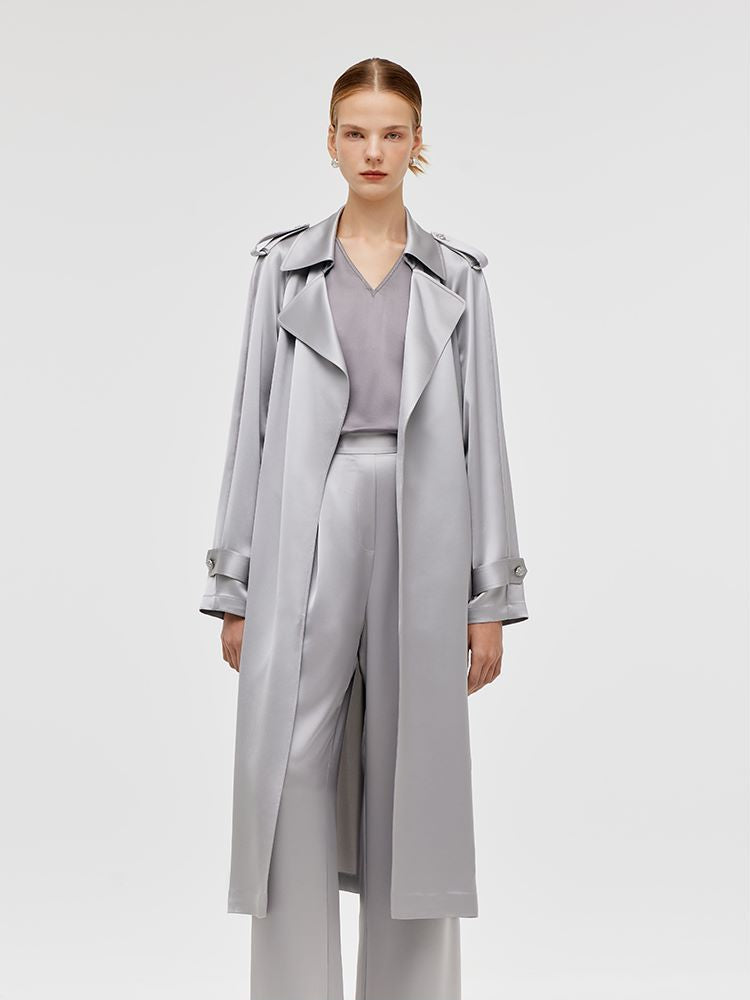 Acetate Women Trench Coat With Belt GOELIA