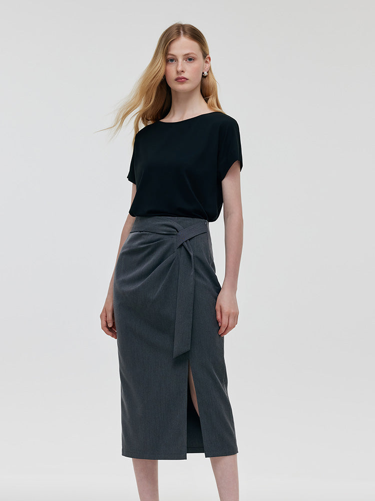 Black Acetate Top And Skirt Two-Piece Set GOELIA