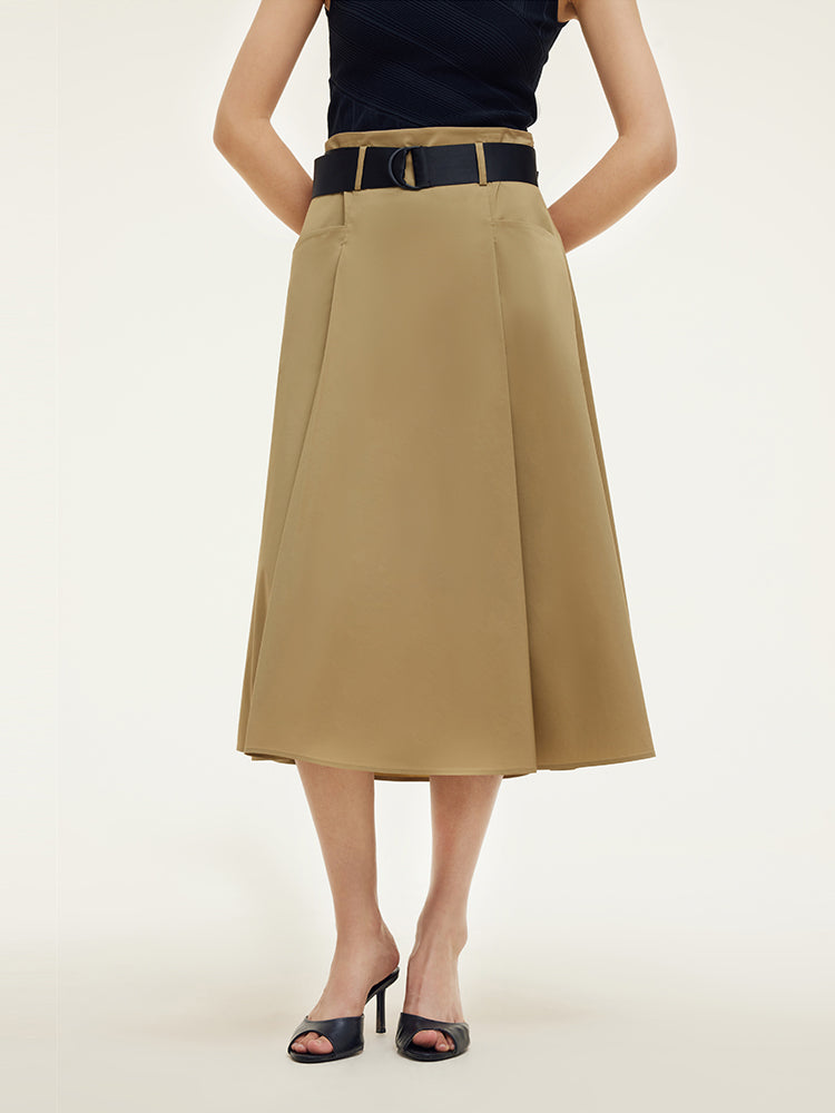 A-Line Women Pleated Midi Skirt With Belt GOELIA